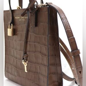 Authentic MARC JACOBS Mini Croc Embossed Tall Leather Tote in Dark Brown, BNWT